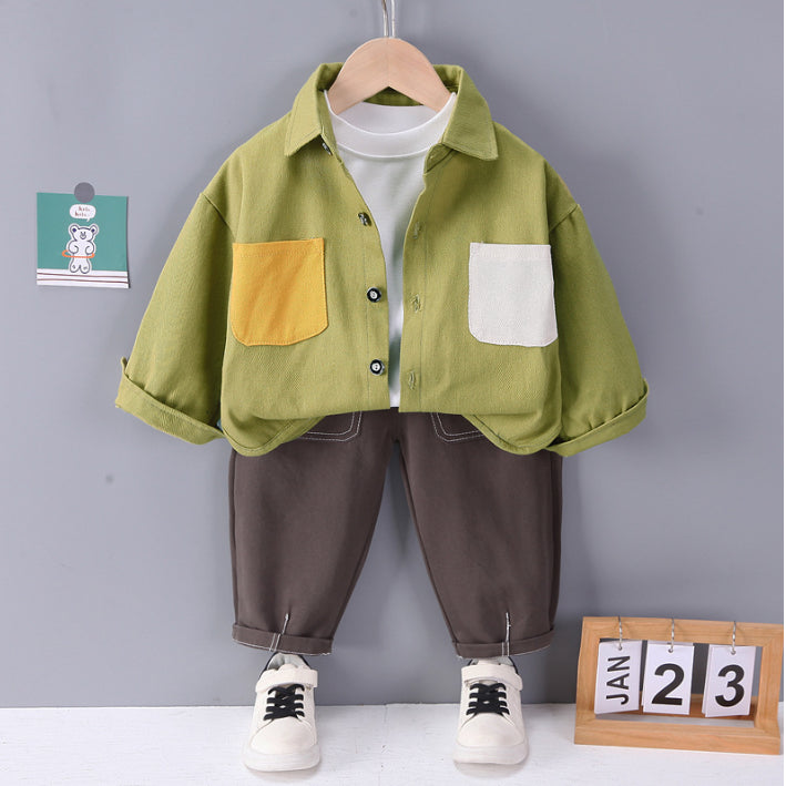 Toddler 3-Piece Color Block Shirt, T-Shirt & Pants Set β Yellow, Green, White (1-5 Years)